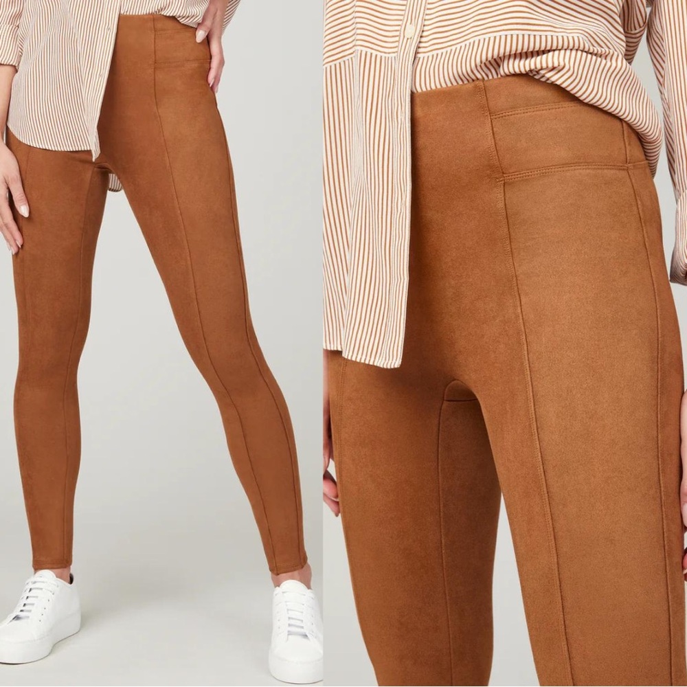 SPANX Faux Suede Leggings – Rich Caramel – Size Large
